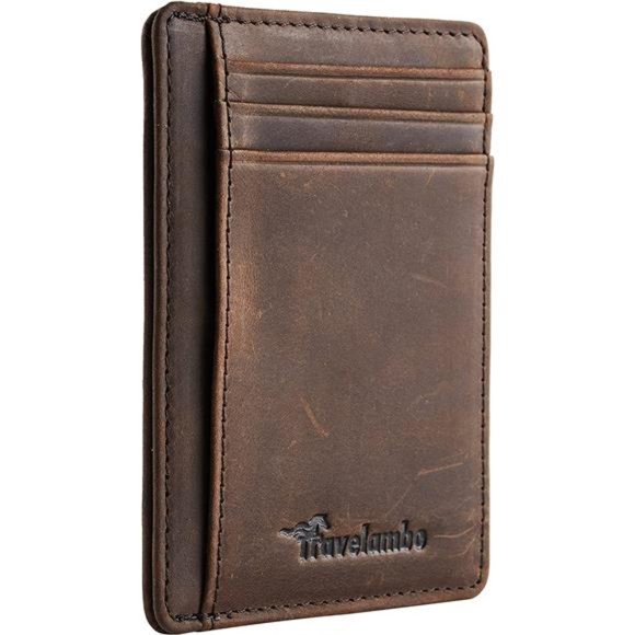 Mens Front Pocket Minimalist Leather Slim Wallet RFID Blocking Medium Size - Picture 1 of 6